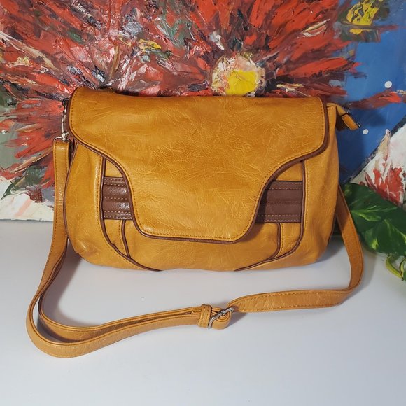 BIG BUDDAH Brown Tan Camel Leather Handbag Shoulder Bag EUC - Picture 1 of 5